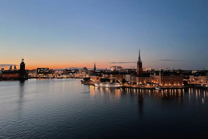 Stockholm across the water at dusk